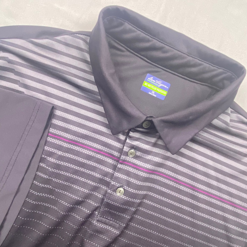 Ben Hogan Performance Mens 2XL Golf Shirt Black Striped Short‎ Sleeve Polo 1789